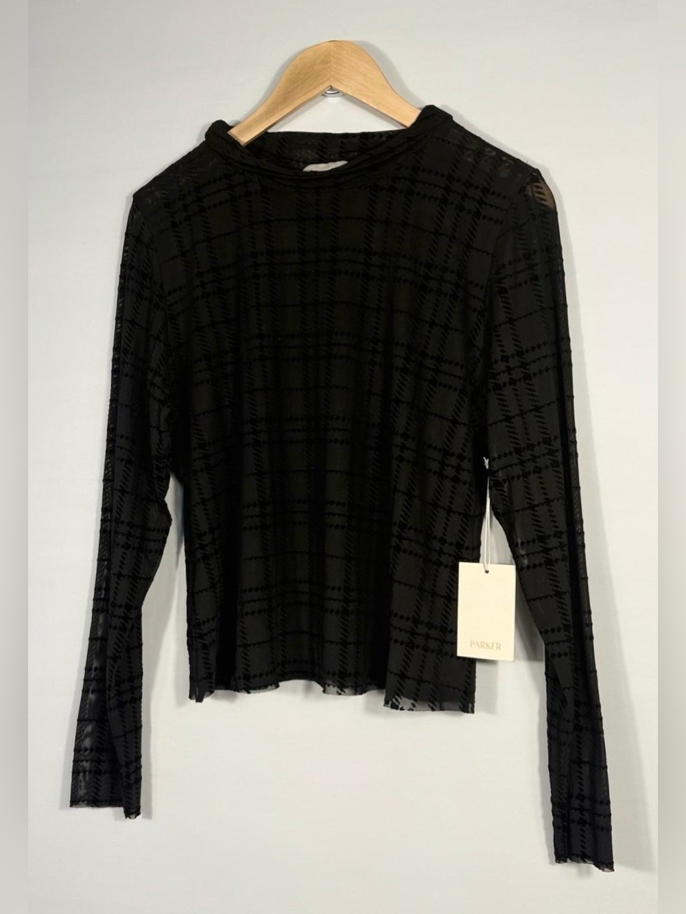 NEW Parker Women's XL Mock Neck Long Sleeve Plaid Mesh Top - Picture 3 of 3